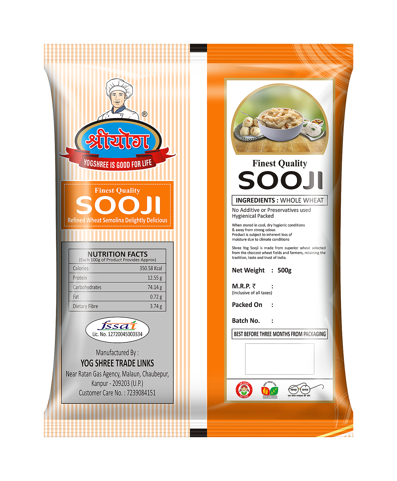 Yogshree Sooji - 100% Pure and preservatives free - 500g